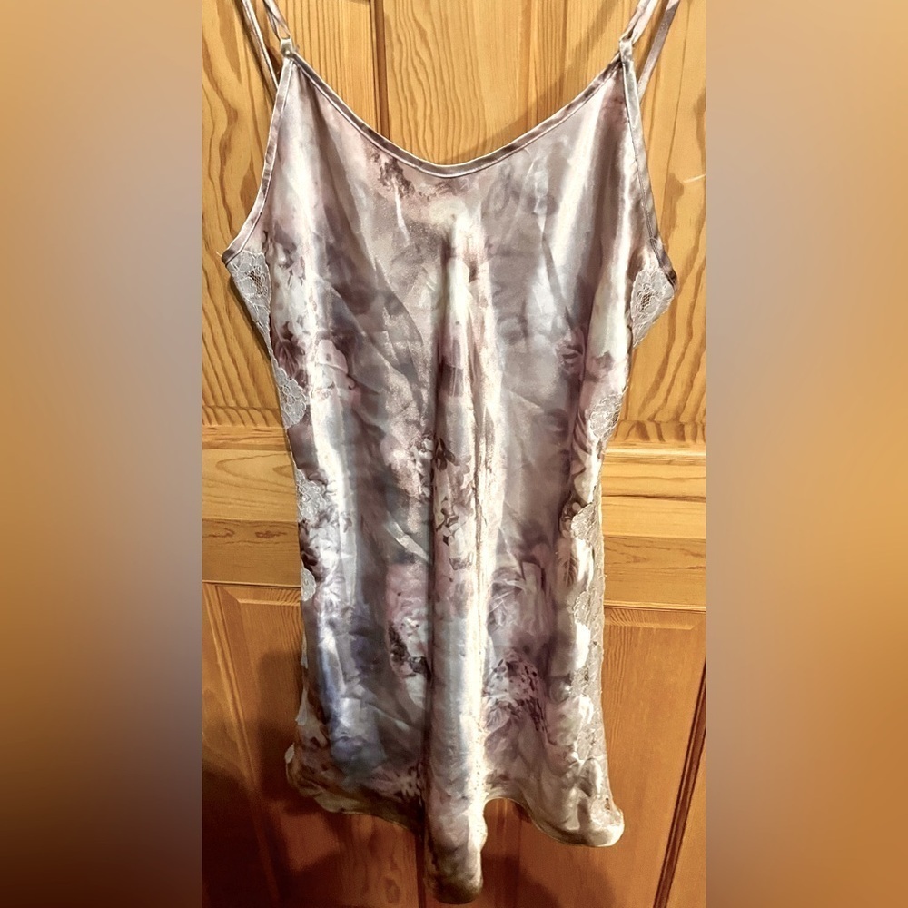 Vintage Purple Lavender Tie Dye Satin Slip Sleepwear Nightgown Dress Chemise S